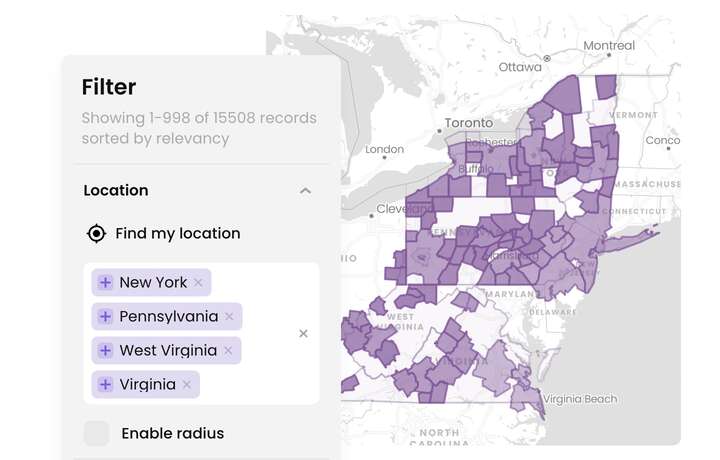 Territory Finder showing a location search around New York City